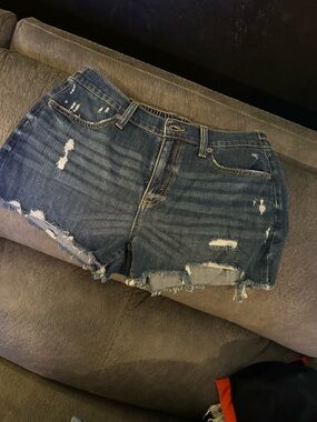 aerie Distressed Dark Blue Denim Cutoff Shorts